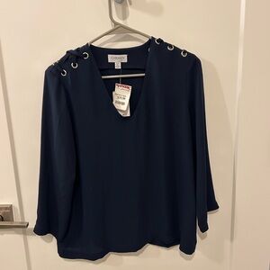 NWT Carmen Marc Valvo Navy Blouse